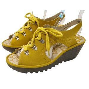 Fly London Cupido Women's  Lace Up Lemon Wedge Sandals Size EU 40 US 9 - 9.5 NIB